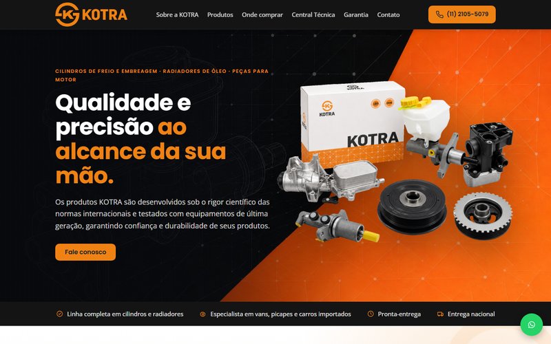 Site da KOTRA: cilindros de freio e embreagem para linha leve