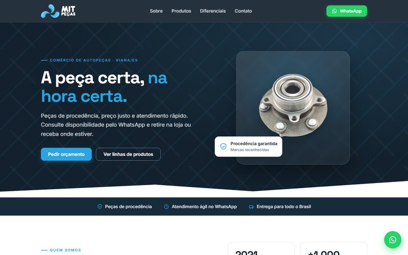 Site da Mit Peças: comércio de autopeças em Viana/ES